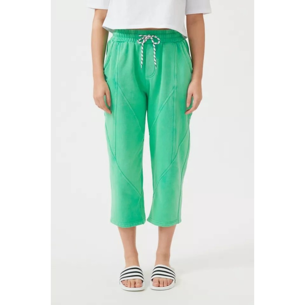 BDG Urban Outfitters Womens Green Cropped Barrel Leg Sweatpants Joggers Large - Picture 2 of 10